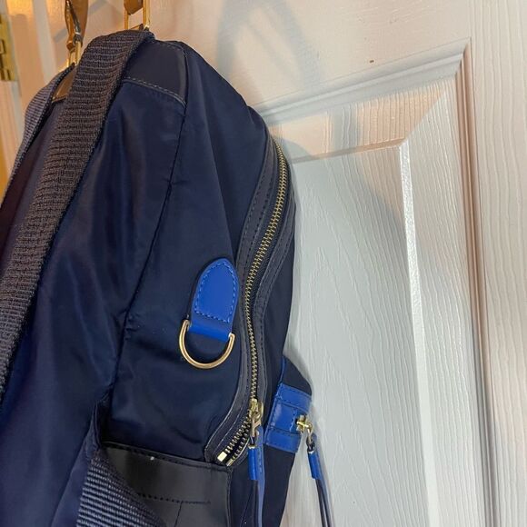 Tory Burch Perry Navy Blue Nylon small backpack royal blue leather trim . main image 9